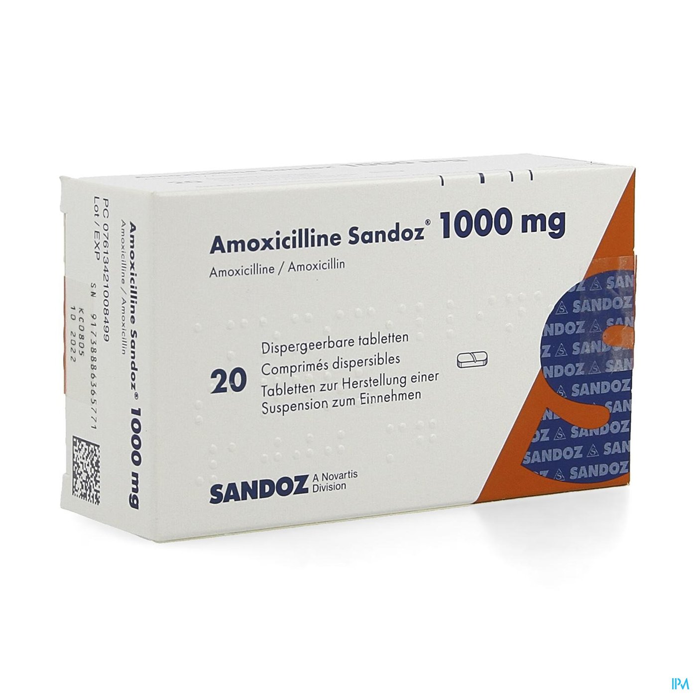 Amoxicilline Sandoz 1000mg Tabl Disp 20 packshot