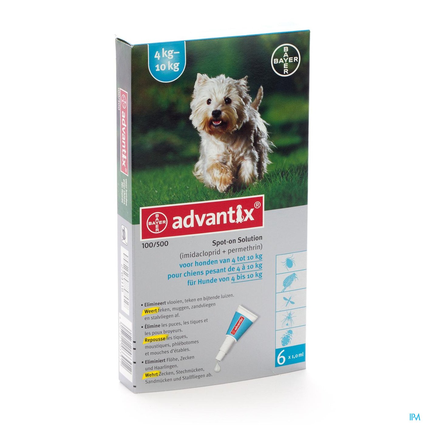 Advantix 100/ 500 Honden 4<10kg Fl 6x1,0ml packshot