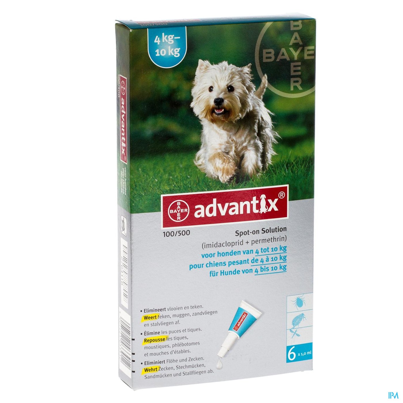 Advantix 100/ 500 Honden 4<10kg Fl 6x1,0ml packshot