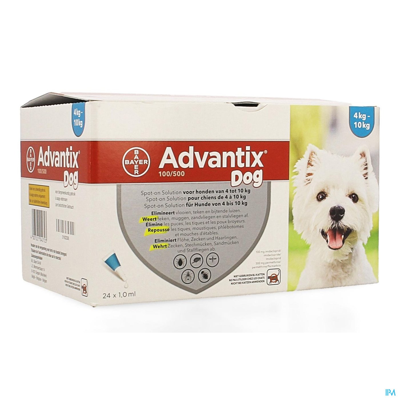 Advantix 100/ 500 Honden 4<10kg Fl 24x1,0ml packshot