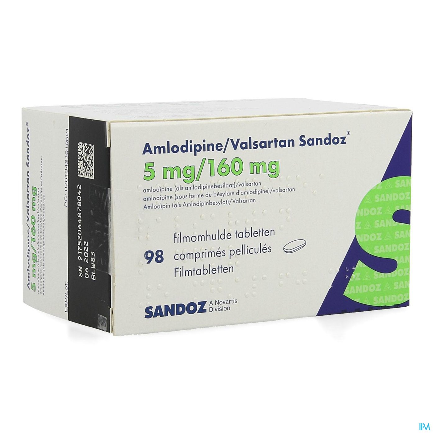 Amlodipine Valsartan Sandoz 5mg/160mg Comp 98 packshot