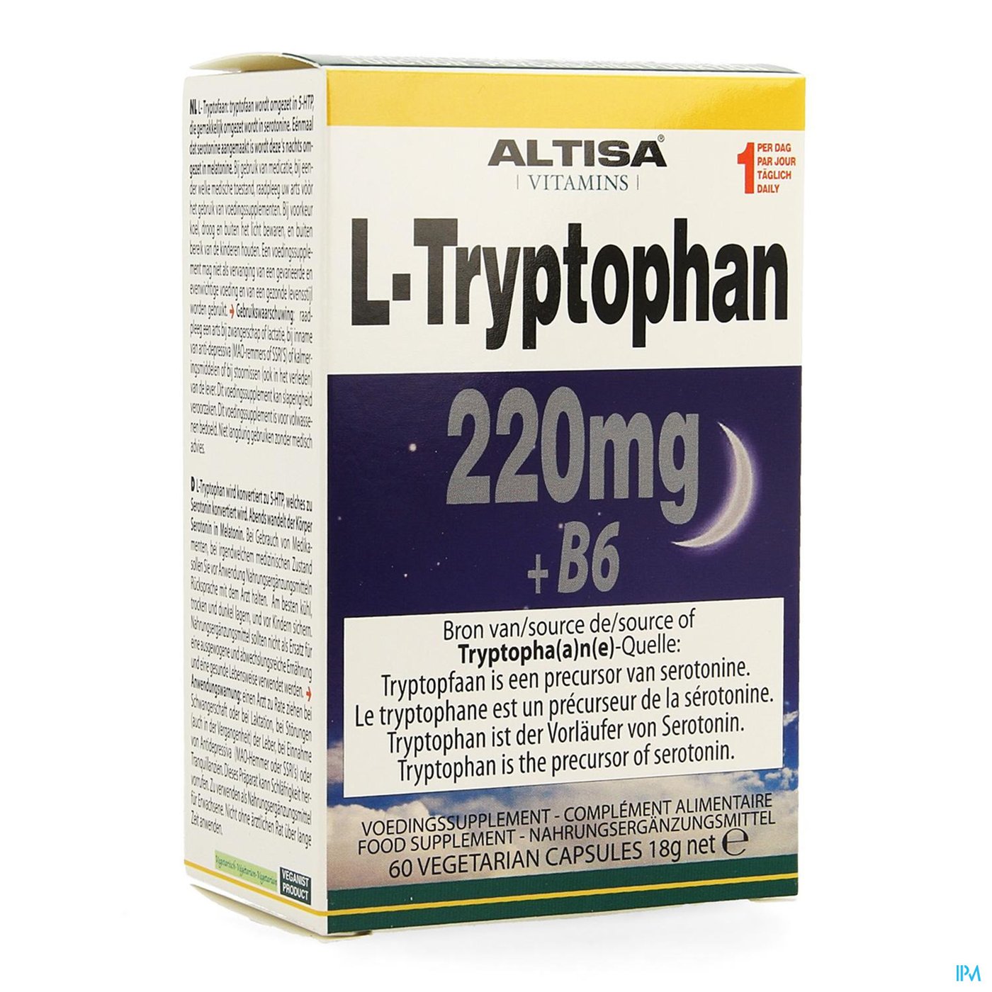 Altisa l-tryptofaan 220mg + B6 V-caps 60 packshot
