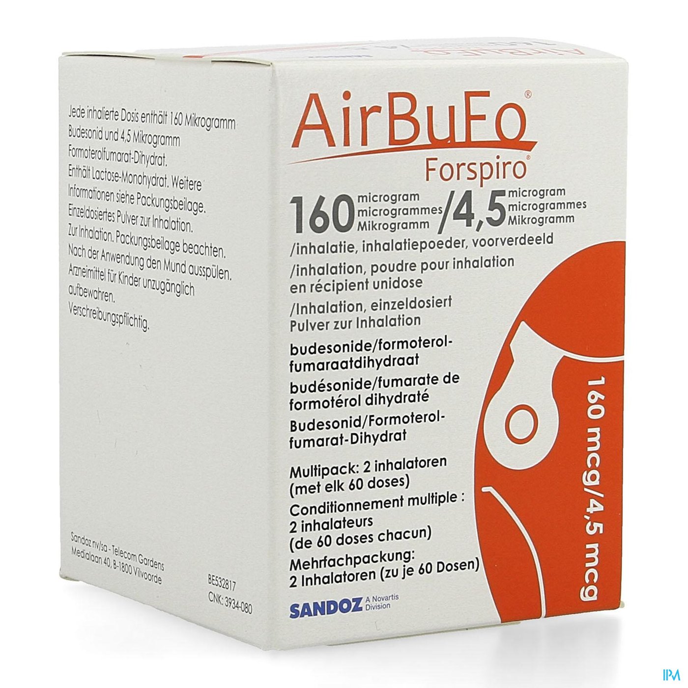 Airbufo Forspiro 160mcg/4,5mcg Inhal. 2 X 60dosis packshot