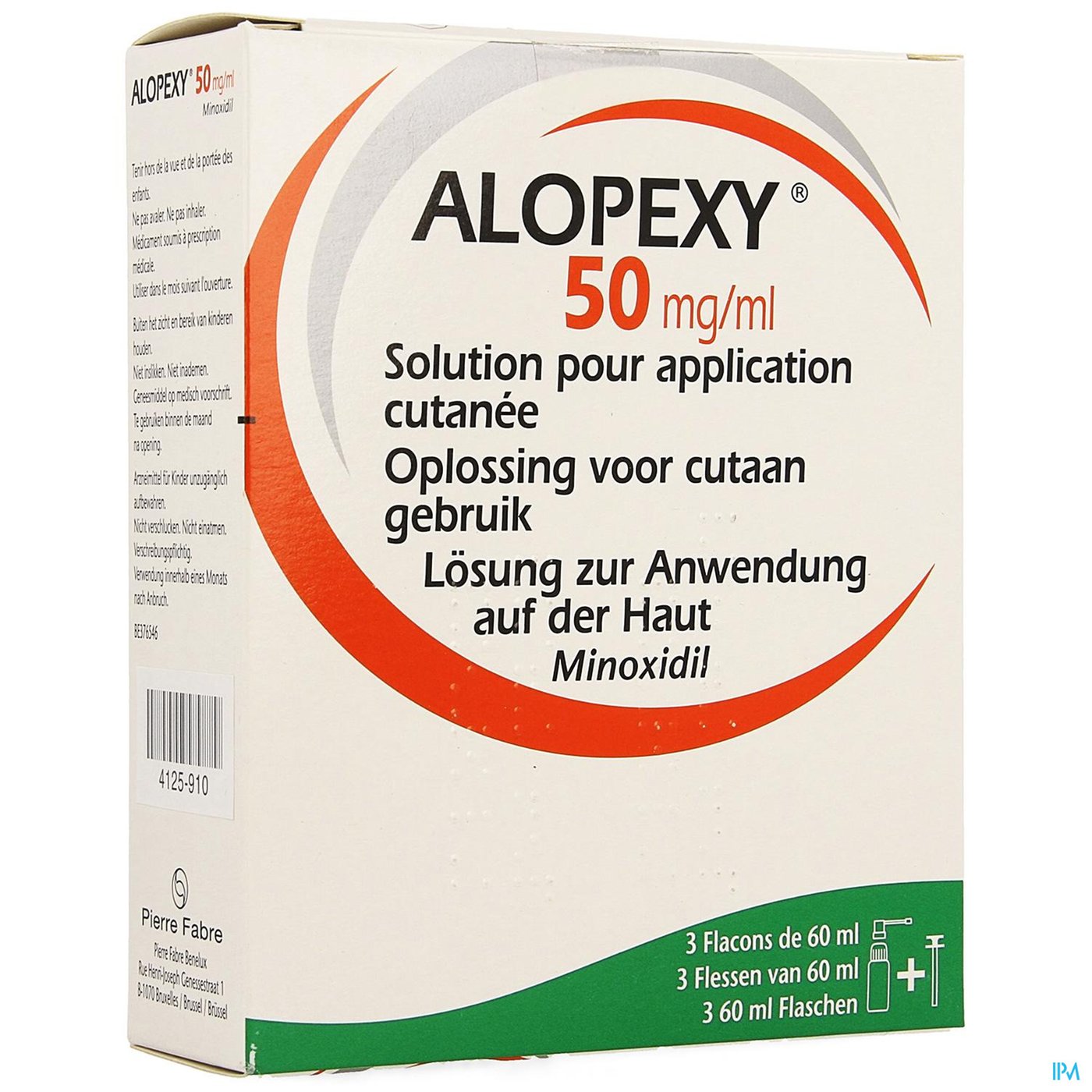 Alopexy 50mg/ml Opl Cutaan Gebruik Fl 3x60ml packshot