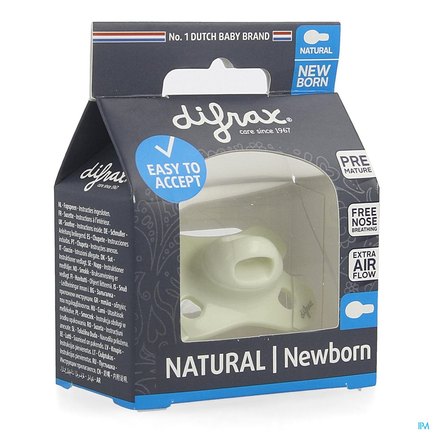 Difrax Fopspeen Natural Newborn Uni/pure Cr/popc. packshot